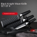 Kit com 03 facas corrugadas folheada preto fosco + cabo de borracha em aço inoxidável Japonês